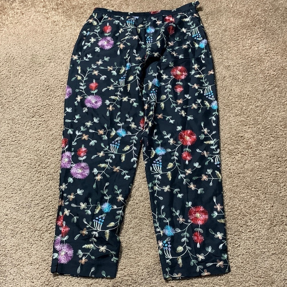 Silkland Pure Silk embroidered pants, Size 10, wide leg, very good condition